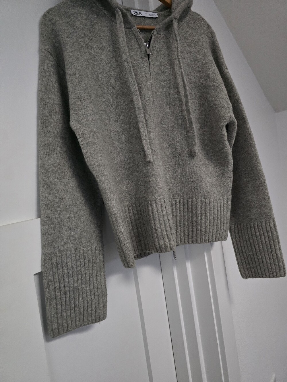 Zara Double Zip Front Cropped Hpoded Sweater in Gray - Picture 5 of 11
